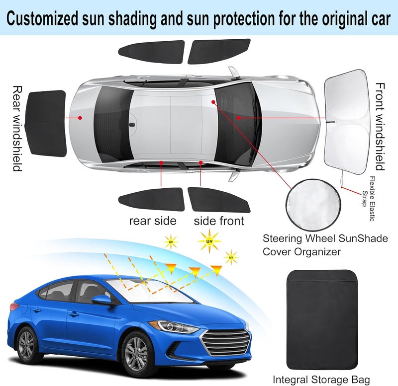 LHFLIVE 6PCS Windshield Sun Shade Custom Fit for 2017-2020 Hyundai Elantra Accessories Foldable Sunshade Side Rear Window Shade Cover Full Set Privacy Protection Keeps Car Cool - Image 3